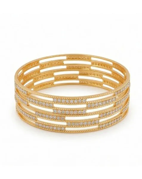 Ornate Gilded Lattice Bangle Set - 2 Pcs