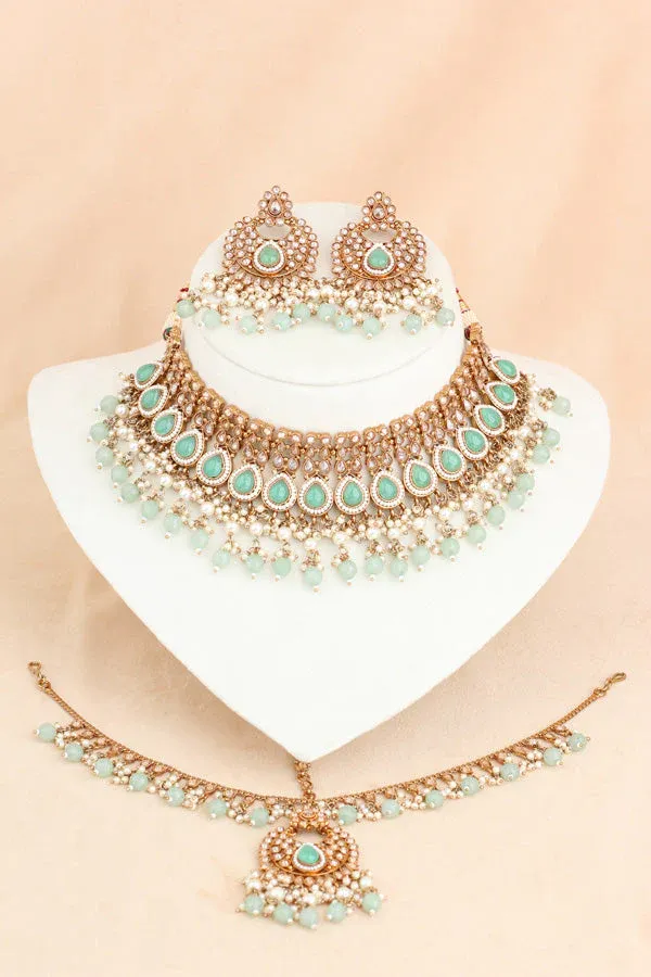 Traditional fashion jewellery party bridal jewellery, indian mirror choker set earring set for women