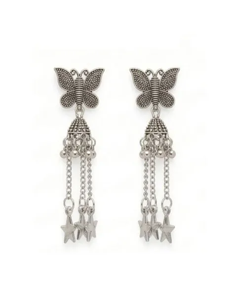 Enchanting Oxidized Butterfly Tassel Earrings with Star Charms