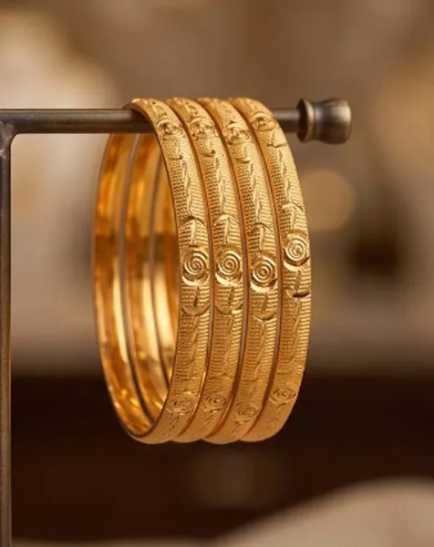 Golden Rose Textured Bangle Set - 4 Pcs