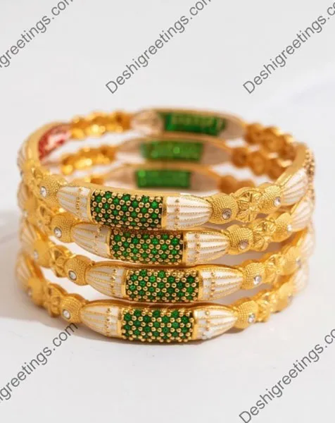 Regal Emerald & Gold Bridal Bangle Set 4 pcs