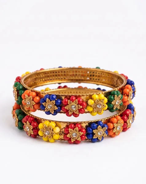 Gajra Vibrant Floral Bloom Handcrafted Gold Toned Bangles 2 pcs