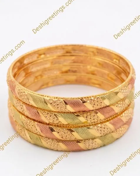 Elegance Tricolor Gold-Plated Bangle Set (Set of 4)