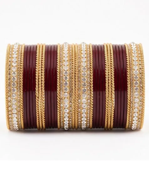Imperial Maroon& Gold Diamond Churi Set