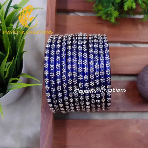 Women's Glass Bangles Blue Colour 12 Pcs thumbnail