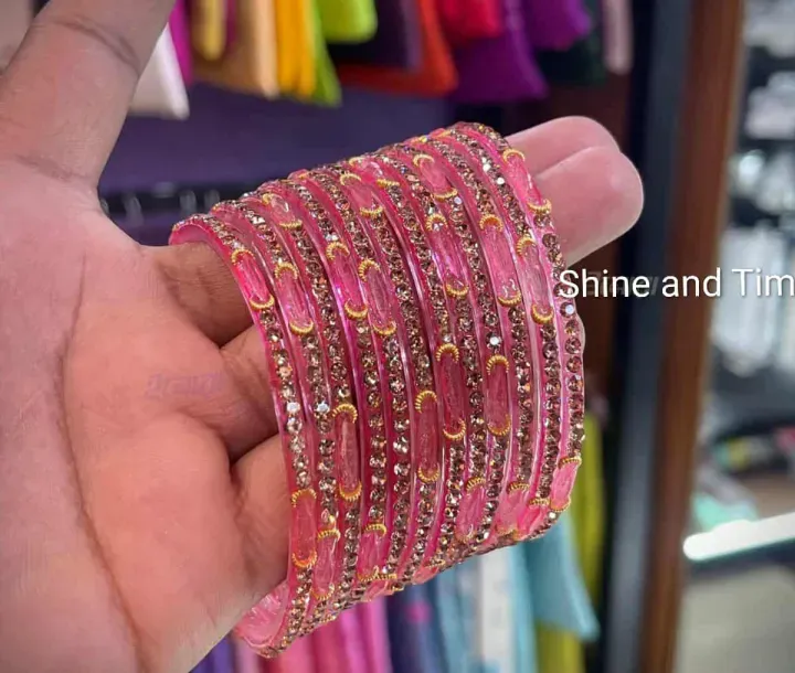 Most Demanding Raindrop/Rainbow glass bangles with stone work.premium quality 12 piece multicolor churi thumbnail