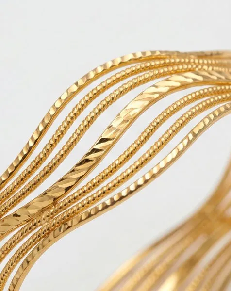 Golden Ethereal Wave Bangle Set - 2 Pcs thumbnail