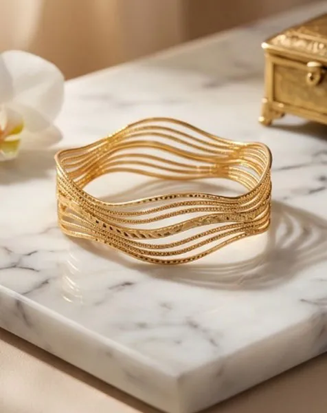 Golden Ethereal Wave Bangle Set - 2 Pcs thumbnail