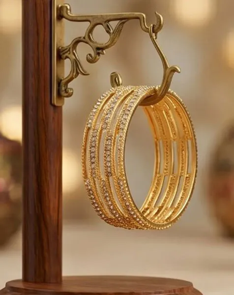 Ornate Gilded Lattice Bangle Set - 2 Pcs thumbnail
