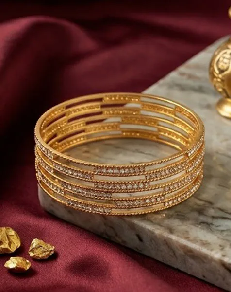 Ornate Gilded Lattice Bangle Set - 2 Pcs thumbnail