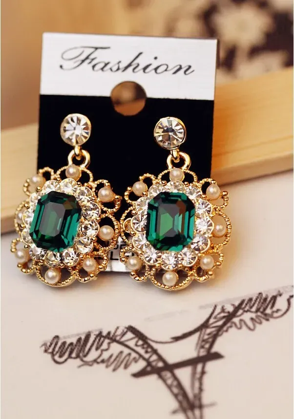 Green Rhinestone Zircon Square Elegant Stud Earrings | New Fashion Jewelry for Women thumbnail