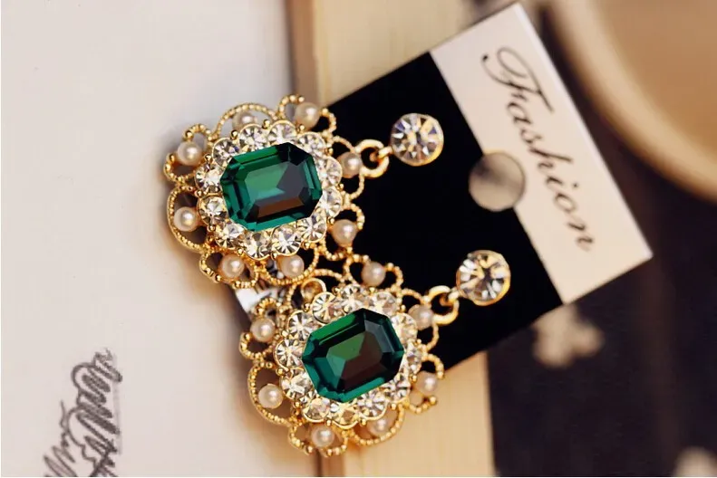 Green Rhinestone Zircon Square Elegant Stud Earrings | New Fashion Jewelry for Women thumbnail