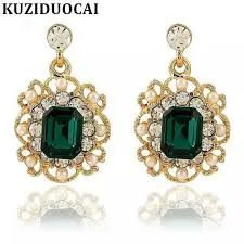 Green Rhinestone Zircon Square Elegant Stud Earrings | New Fashion Jewelry for Women thumbnail