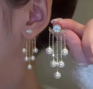 05 pearl long earring for women & girls thumbnail