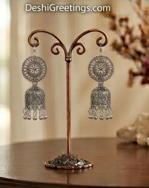 Vintage Oxidized Silver Mandala Jhumka Earrings – Traditional Ethnic Wear thumbnail