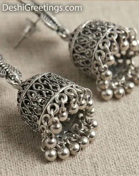 Vintage Oxidized Silver Mandala Jhumka Earrings – Traditional Ethnic Wear thumbnail