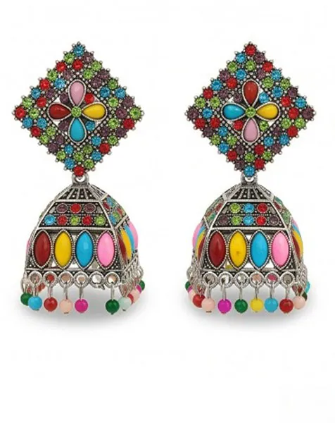 Elegant Matte Black Geometric Square Jhumka – Silver Toned thumbnail