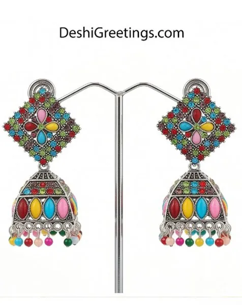Elegant Matte Black Geometric Square Jhumka – Silver Toned thumbnail