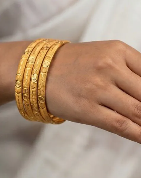 Golden Rose Textured Bangle Set - 4 Pcs thumbnail
