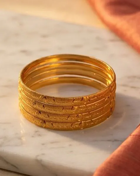 Golden Rose Textured Bangle Set - 4 Pcs thumbnail