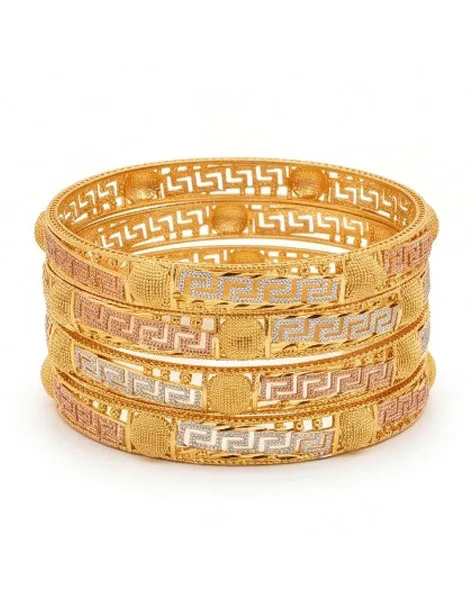 Ethereal Grecian Gold-Tone Bangle Set - 4 Pcs thumbnail