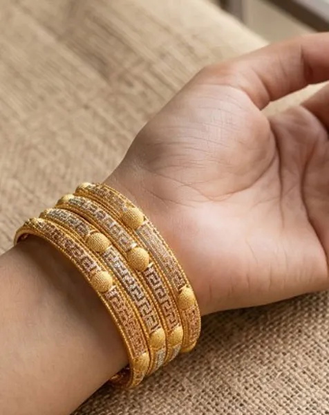 Ethereal Grecian Gold-Tone Bangle Set - 4 Pcs thumbnail