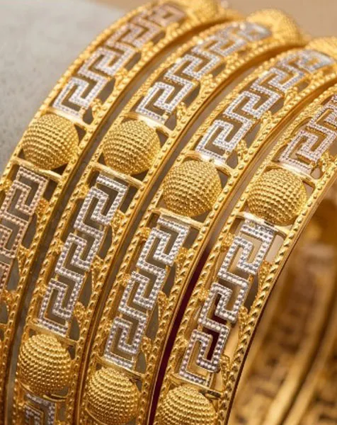 Ethereal Grecian Gold-Tone Bangle Set - 4 Pcs thumbnail