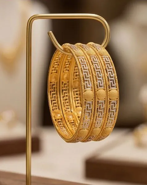 Ethereal Grecian Gold-Tone Bangle Set - 4 Pcs thumbnail