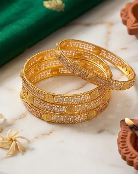 Ethereal Grecian Gold-Tone Bangle Set - 4 Pcs thumbnail