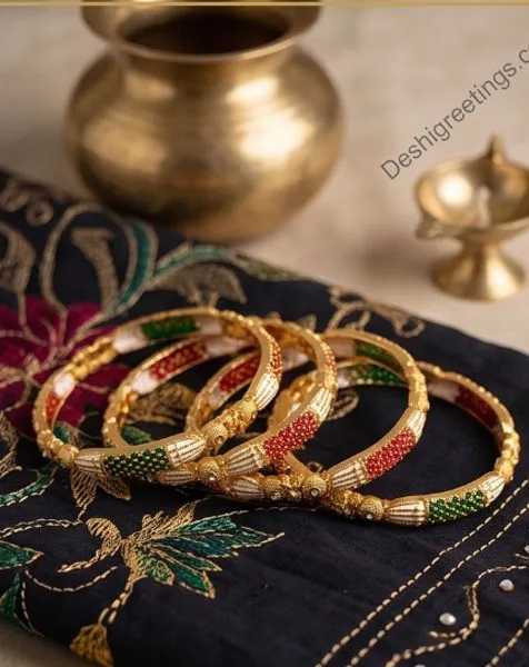 Regal Emerald & Gold Bridal Bangle Set 4 pcs thumbnail