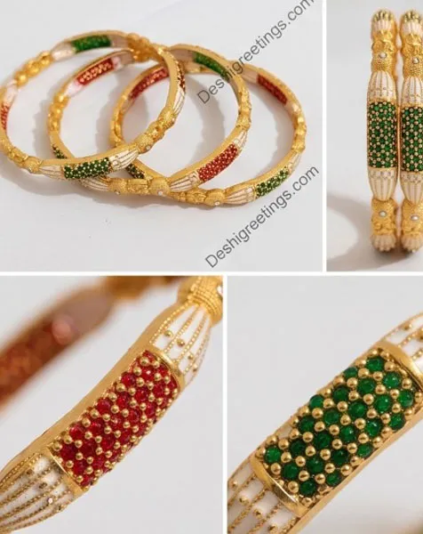 Regal Emerald & Gold Bridal Bangle Set 4 pcs thumbnail