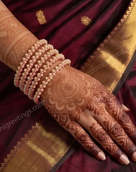 Pink Blossom Rose Gold Beaded Bangle Set 4 pcs thumbnail