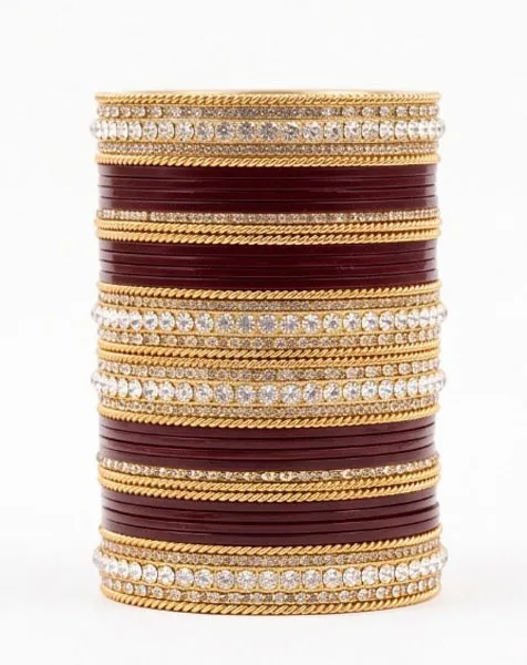 Imperial Maroon& Gold Diamond Churi Set thumbnail